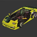 Yellow Sports Car With Sleek Aerodynamic Design Black Racing Stripes Rear Spoiler And Reflective Finish