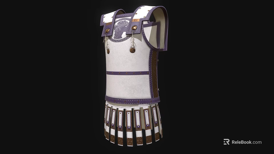 Ancient Roman Armor Design With White Purple Straps Pendants And Segmented Skirt 3d model 