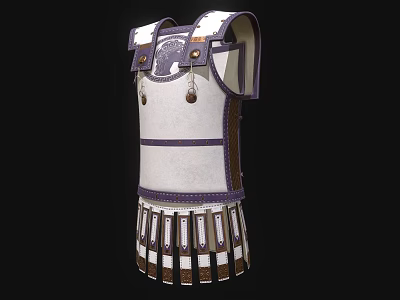 Ancient Roman Armor Design With White Purple Straps Pendants And Segmented Skirt 3d model