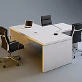 Modern White Office Desk with Black Office Chairs Laptop and Microphone in Contemporary Workspace