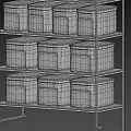 Black Metal Storage Shelving Unit With Multiple Layers And Storage Boxes For Organization 3d model