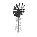 Outdoor Black Metal Windmill With Rotating Blades And Sturdy Metal Stand