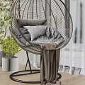 Rattan Hanging Chair In Cozy Indoor Space With Green Plants White Curtains And Soft Rug