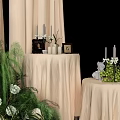 Elegant Floral Installation Featuring Beige Drapes White Flowers And Lush Greenery