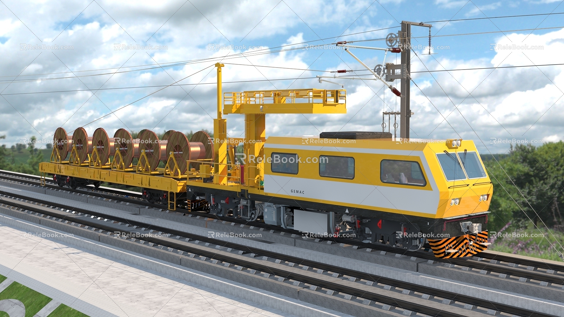 Rail operation platform contact net frame line car rail car contact net car 3d model