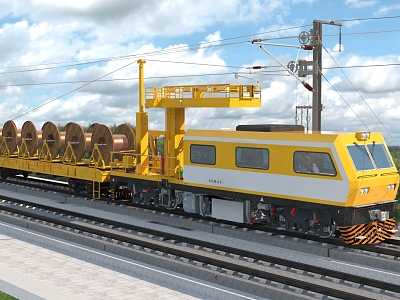 Rail operation platform contact net frame line car rail car contact net car 3d model