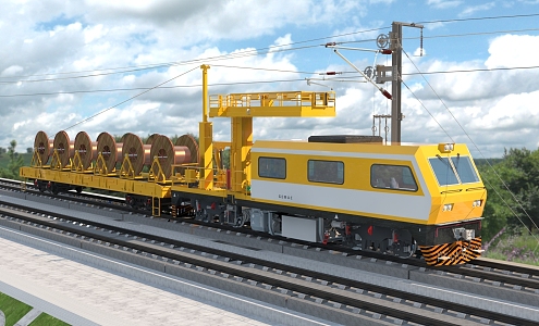 Rail operation platform contact net frame line car rail car contact net car 3d model