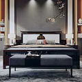 Elegant Modern Double Bed Interior With Stylish Headboard And Decorative Lamps 3d model