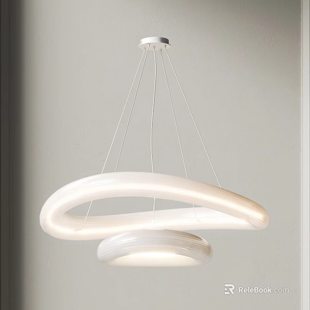 Modern White Double Circular Ring Pendant Chandelier Hanging Ceiling Light Fixture 3d model 