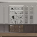 Elegant Modern Decorative Cabinet With Open Shelves Glass Doors And Woven Baskets