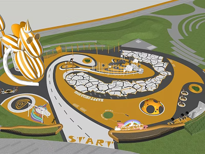Fun Children's Playground Featuring Winding Track START Sign Slides and Circular Play Zones 3d model