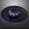 Futuristic Cosmic Spacecraft Design With Circular Structure Blue Accents And Central Hub
