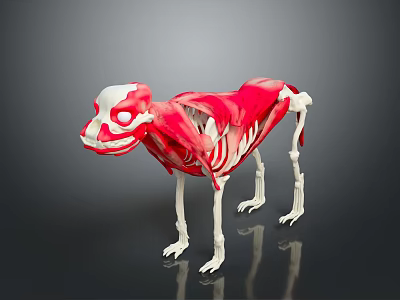 3D Animal Anatomy Model Showing Internal Organs Skeleton Structure And Fur Details 3d model