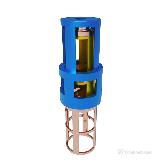 Blue Cylindrical Structure Featuring Yellow Central Part And Red Base Stand 3d model
