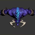 Purple Mythical Creature Character Design With Blue Mane Large Horns Muscular Build