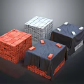Brick Equipment Cubes In Red Gray Color With Dark Cloth Cover And Small Blocks