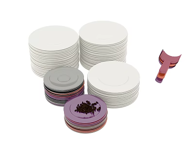 Decorative Ornament Set with Stacked Plates in Various Colors and Small Decorative Piece 3d model