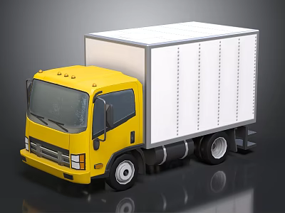 Yellow Truck Cab Featuring White Cargo Box For Delivery Transportation Use 3d model