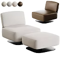 Modern Single Sofa Set With Light Gray Fabric Brown Leather Ottoman And Black Base