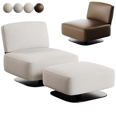 Modern Single Sofa Set With Light Gray Fabric Brown Leather Ottoman And Black Base 3d model