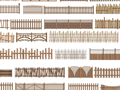 Wooden Garden Hinged Door Designs With Various Fence Patterns And Classic Styles 3d model