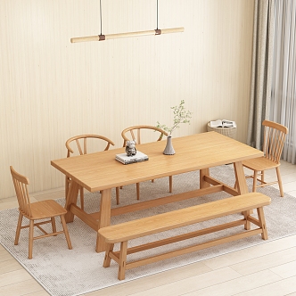 New Chinese Dining Table and Chair Combination Meeting Solid Wood Tea Table and Chair 3d model