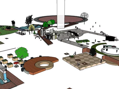Garden Landscape Design With Circular Paths Seating Areas And Green Trees 3d model