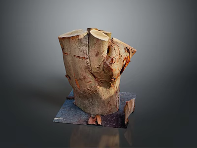 Natural Wood Stump Decorative Artwork With Stone Base And Textured Surface 3d model