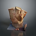 Natural Wood Stump Decorative Artwork With Stone Base And Textured Surface