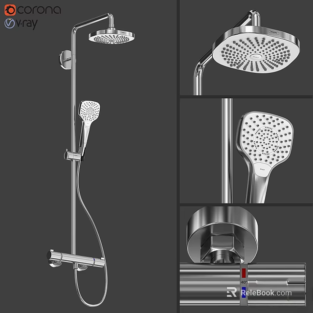 Modern Shower Faucet System With Handheld And Overhead Showerheads And Chrome Finish 3d model 