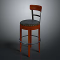 Wooden Bar Stool With Leather Seat And Metal Footrest Backrest Design
