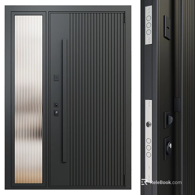 Modern Black Hinged Door With Vertical Stripes And Metal Hardware For Home Interior 3d model 