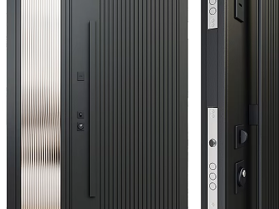 Modern Black Hinged Door With Vertical Stripes And Metal Hardware For Home Interior 3d model