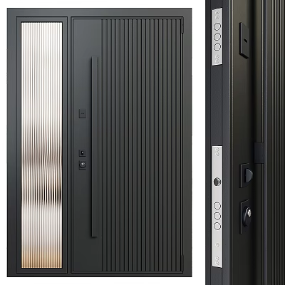 Modern Black Hinged Door With Vertical Stripes And Metal Hardware For Home Interior 3d model