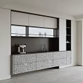 Modern Kitchen Sideboard Design With Patterned Drawers White Cabinets And Black Countertop 3d model