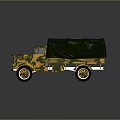 Military Camouflage Truck With Green Canvas Cover And Yellow Green Pattern Design