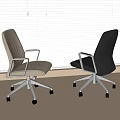 Modern Office Chair Design With White Black Colors Metal Frame And Wheels By Window Blinds
