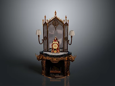 Ornate Decorative Clock Stand With Elegant Frame Lamps And Carved Base 3d model