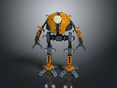 Game Movie Robot Character Yellow Mechanical Design With Transparent Joints And Standing Pose 3d model