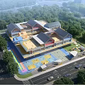 Modern Multi Story School Building With Colorful Playground And Green Surroundings
