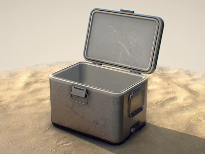 Ceramic Storage Container With Open Lid Placed On Sandy Desert Surface 3d model