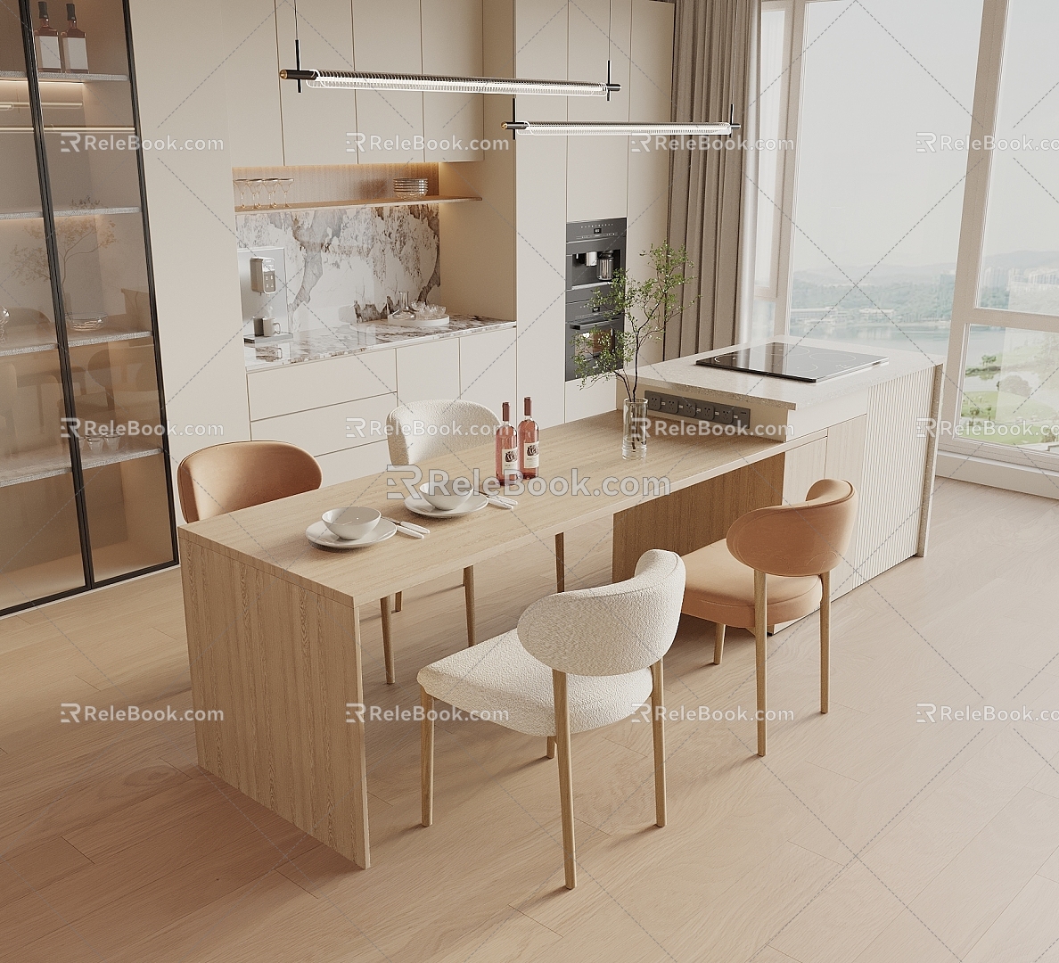 Log Nakajima Table and Chair Combination 3d model