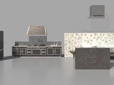 Modern Open Kitchen Interior With Cabinets Island Counter And Wall Decor 3d model