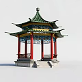 Ancient Chinese Pavilion With Green Multi tiered Roof Red Pillars Carved Railings And Stone Steps