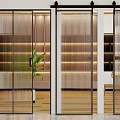 Modern Interior Design With Stylish Sliding Doors Glass Panels Warm Lighting And Plant