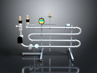 Industrial Pipeline System With Metal Pipes Valves Gauges And Support Stand 3d model