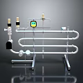 Industrial Pipeline System With Metal Pipes Valves Gauges And Support Stand