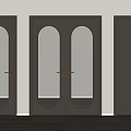 Modern Dark Gray Double Doors With Arched Glass Panels And Golden Handles For Interior Design