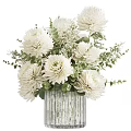 Elegant Decorative Ornament Set with White Flowers Green Leaves in Textured Vase