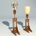 Chinese Style Floor Lamps With Wooden Carved Base And Patterned Plain Shades